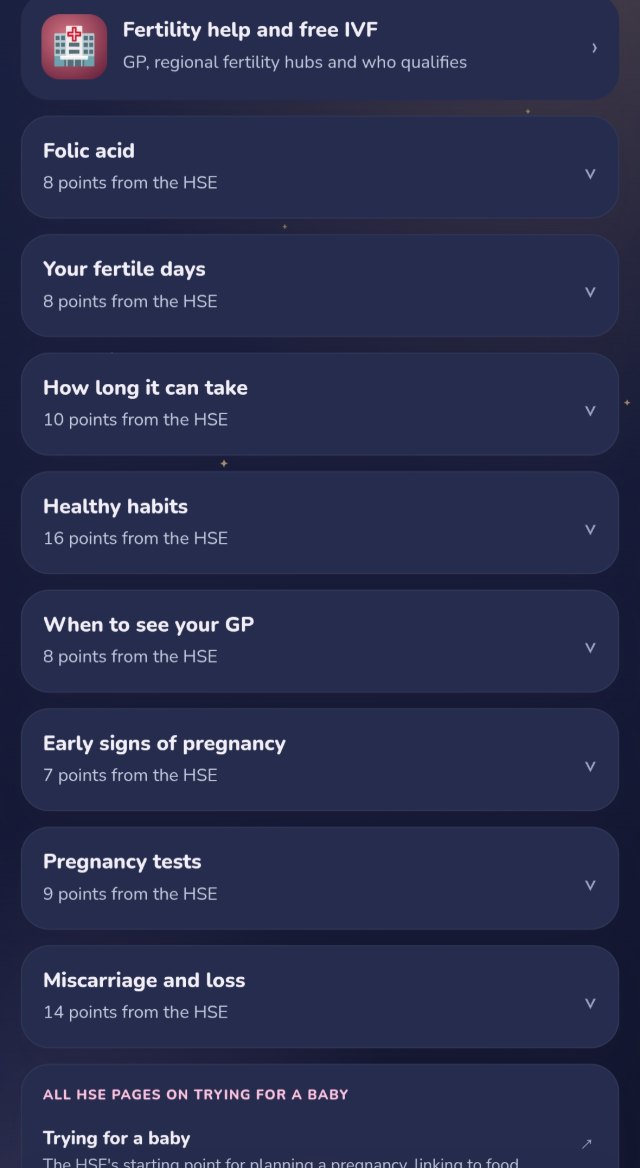 Fertility help and free IVF, with HSE guidance on folic acid, fertile days and when to see your GP