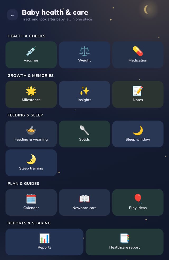 Lullagram baby health and care hub with vaccines, weight, milestones, feeding and sleep